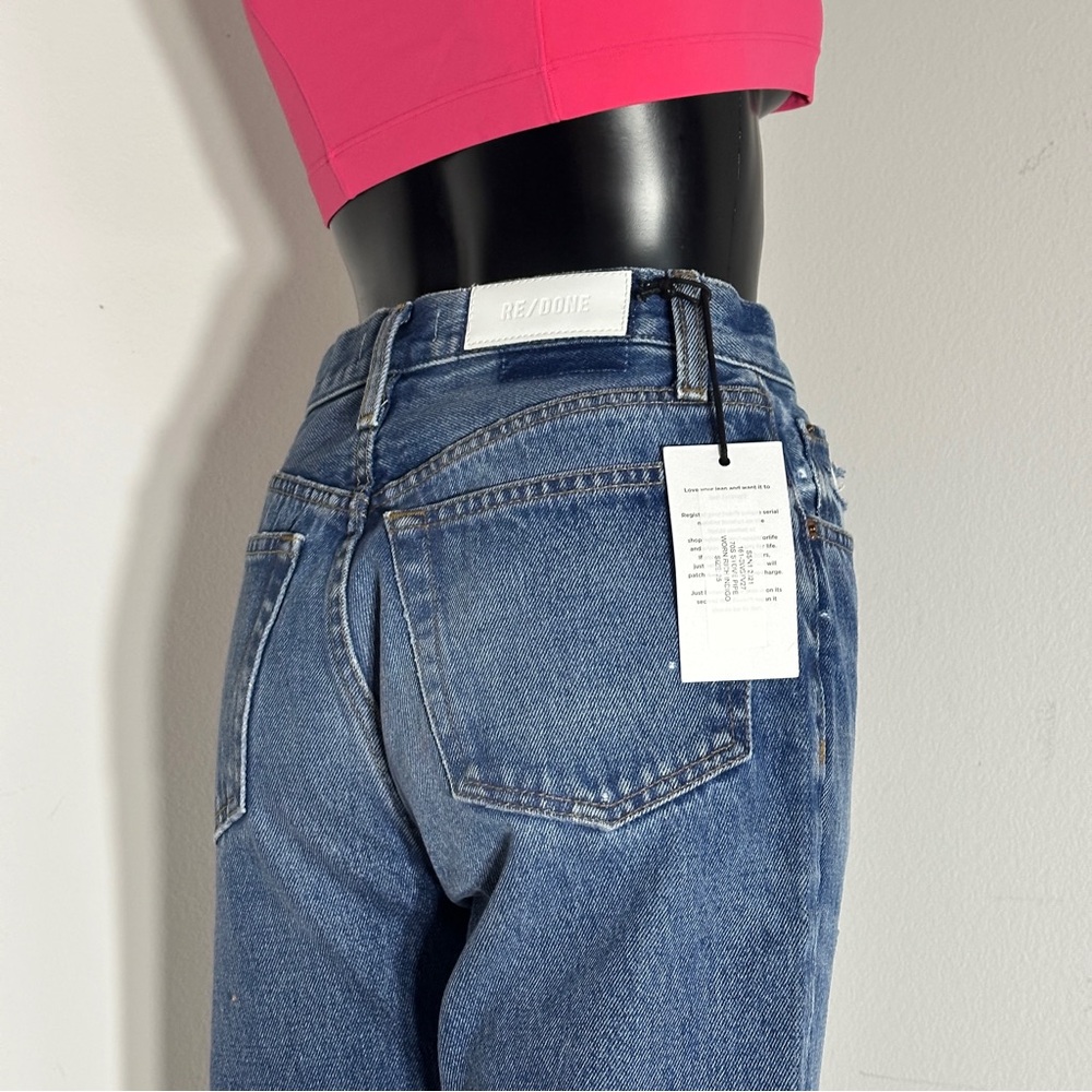 $265 NWT RE/DONE 70s Stove Pipe High Rise Button Fly Knee Rip Jeans Size 25 - Picture 8 of 15